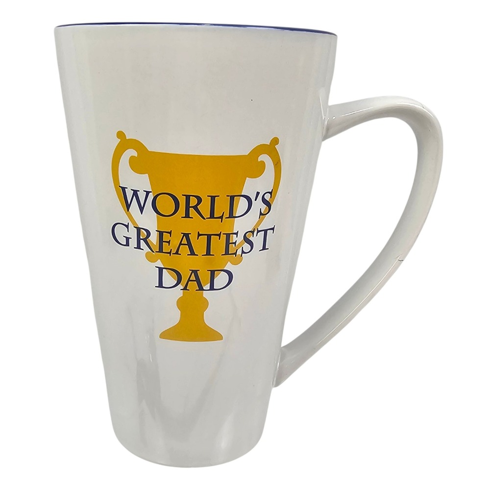 10 Strawberry Street Worlds Greatest Dad Tall Latte‎ Mug White Navy Blue Ceramic